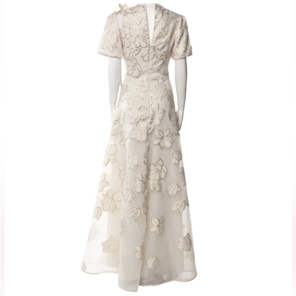 Rickie Freeman for Teri Jon Ivory Floral Maxi Dress with Gold edges size 8 New - Picture 2 of 12